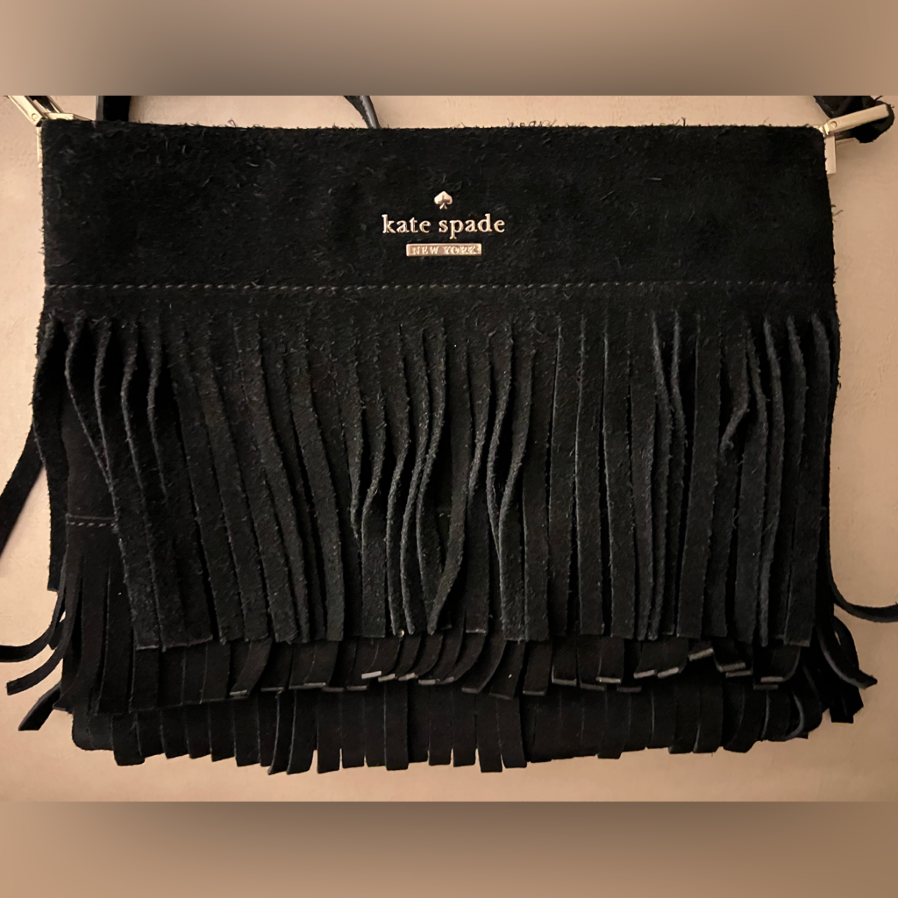 Kate Spade Sycamore Run - Cristi' Suede Fringe Crossbody Bag Black